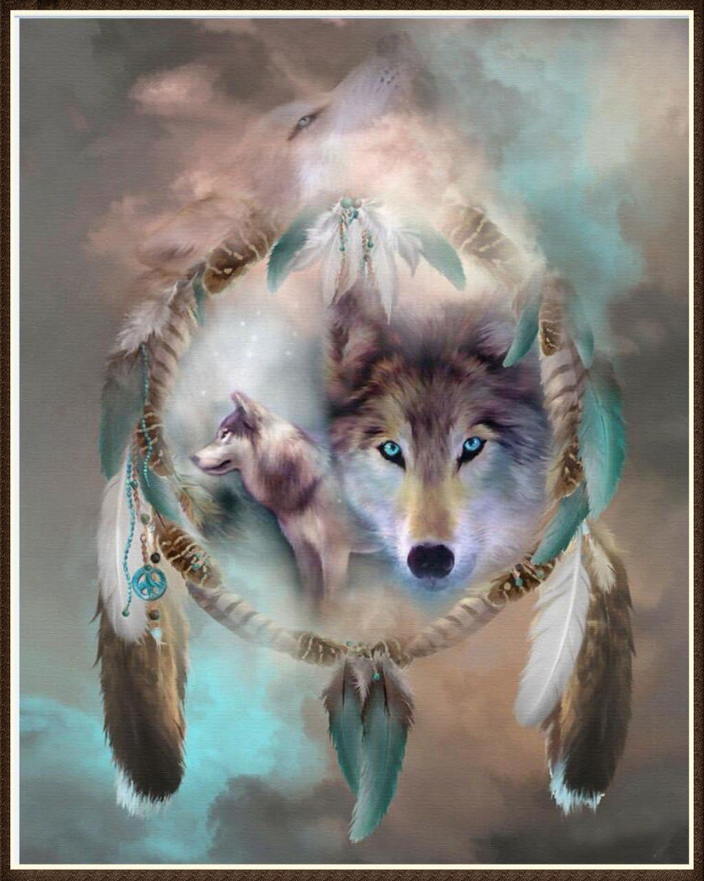 DIY 5D Diamond Painting by Number Kits Crystal Rhinestone Diamond Embroidery Paintings Pictures Arts Craft for Home Wall Decor (Wolf,Frame Excluded)