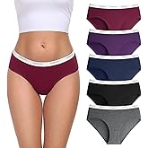 coskefy Women's Underwear Cotton Breathable Hipster Panties Soft Low Rise Bikini Ladies Workout Briefs 5 Pack