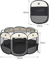 Youyijia Portable Pet Playpen 74x74x43cm Foldable Mesh Cage Gray view 2