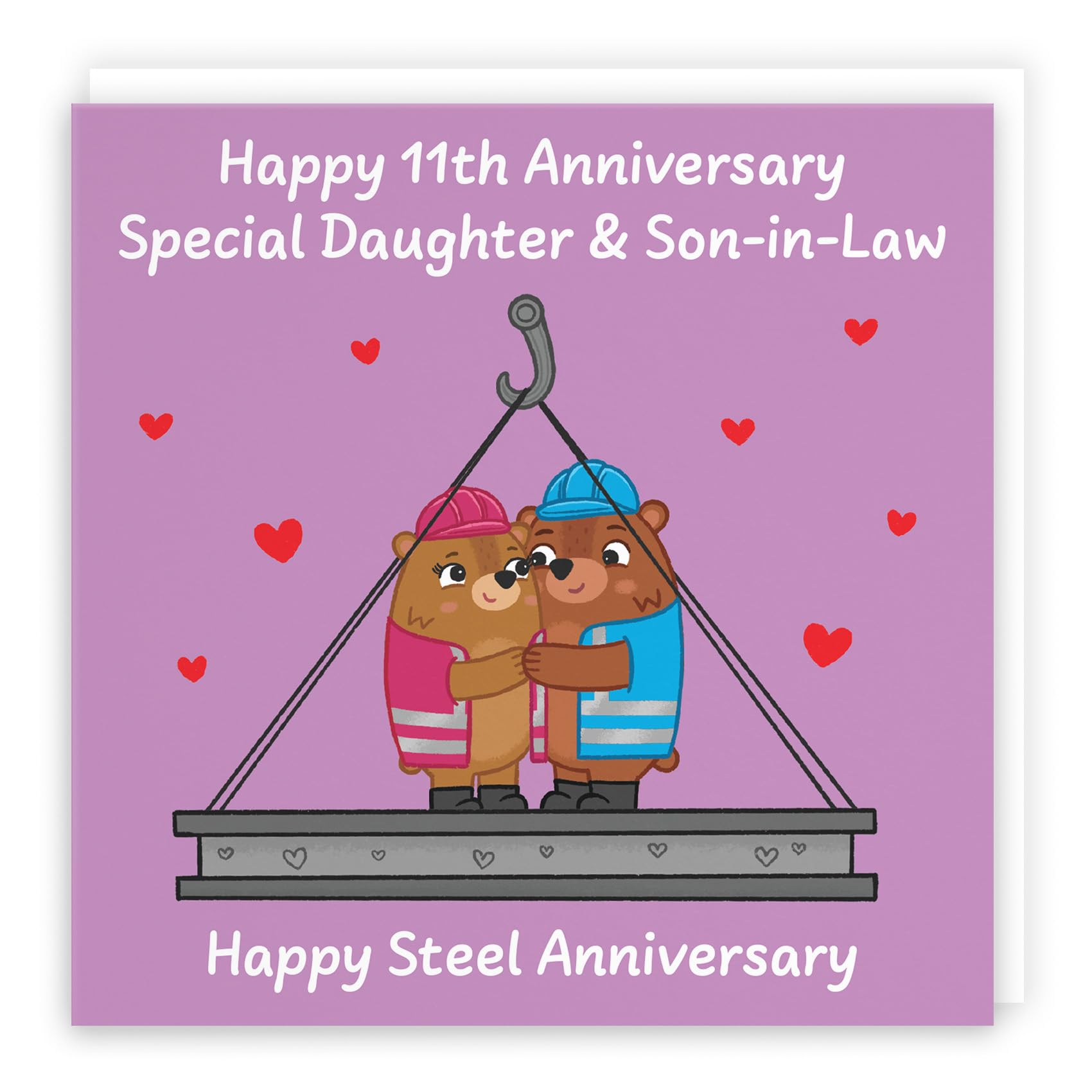 Hunts England - Daughter And Son In Law 11th Anniversary Card - Steel Anniversary - 11 Years - Cute Fun Bears Card For Daughter & Son-in-Law - Love Story Collection
