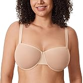 DELIMIRA Women's Cosnufy Balconette Bra Sheer Mesh Plus Size See Through Underwire Unlined Bras