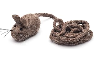 Glaciart One Felt Mouse Cat Toy – Soft Fuzzy Enrichment 100% Natural Wool - Interactive Catnip Play Cat Toy Set - Safe for Pets, Non-AZO Colored Dyes - 100” Long