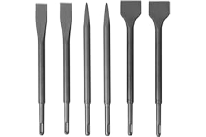 KINJOEK 6 PCS Chisel Set, SDS Rotary Hammer Drill Bit Set with Carrying Case, Pointed Chisels Flat Chisels Wide
