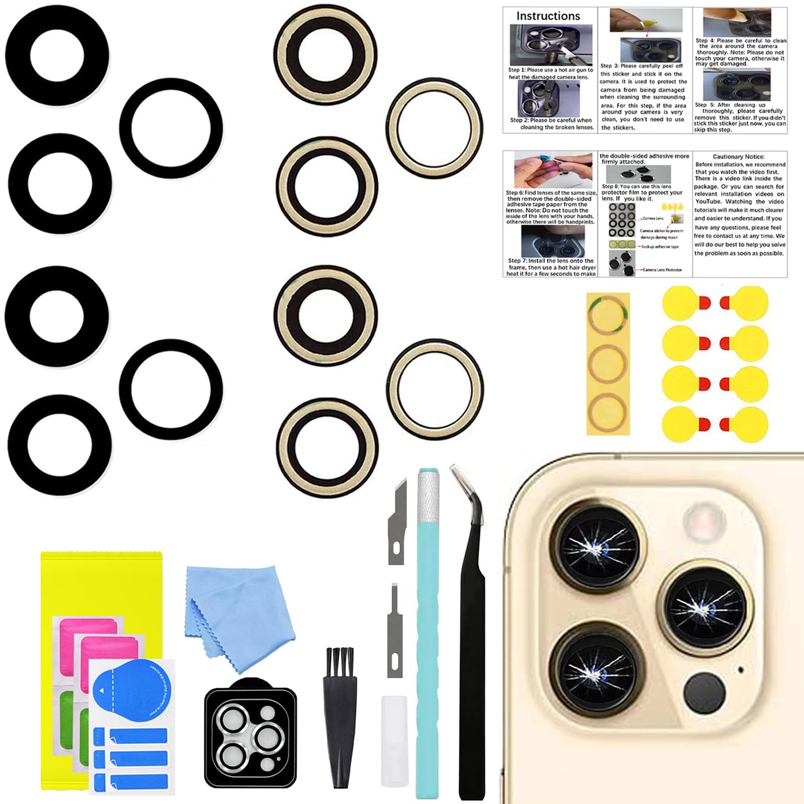 Photo 1 of 2 Sets LEAFE for iPhone 14 Pro and iPhone 14 Pro Max Camera Lens Replacement, OEM Original Camera Glass Lens with Pre-Installed Adhesive+Repair Tools