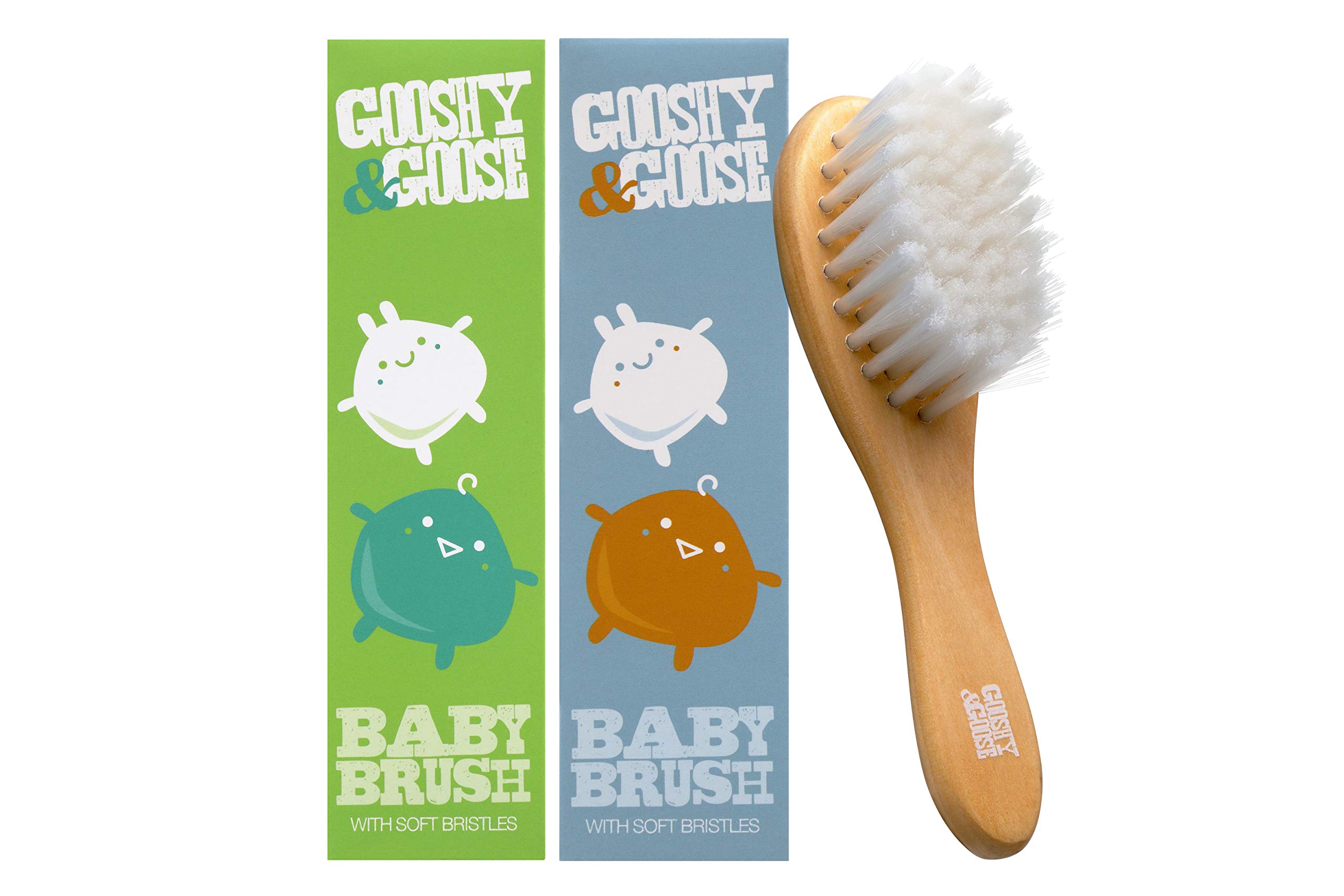 Gooshy & Goose Super Soft Baby Brushes with Natural Wooden Handles, Baby Blue and Baby Green, Pack of 2