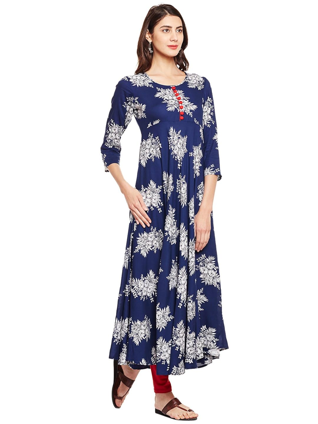 tissu women's viscose rayon floral printed indigo flared kurta