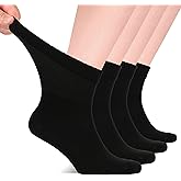 Hugh Ugoli Diabetic Socks for Men, Loose Ankle Socks, Rayon Derived from Bamboo, Extra-Wide, Thin, Seamless Toe, 4-8 Pairs