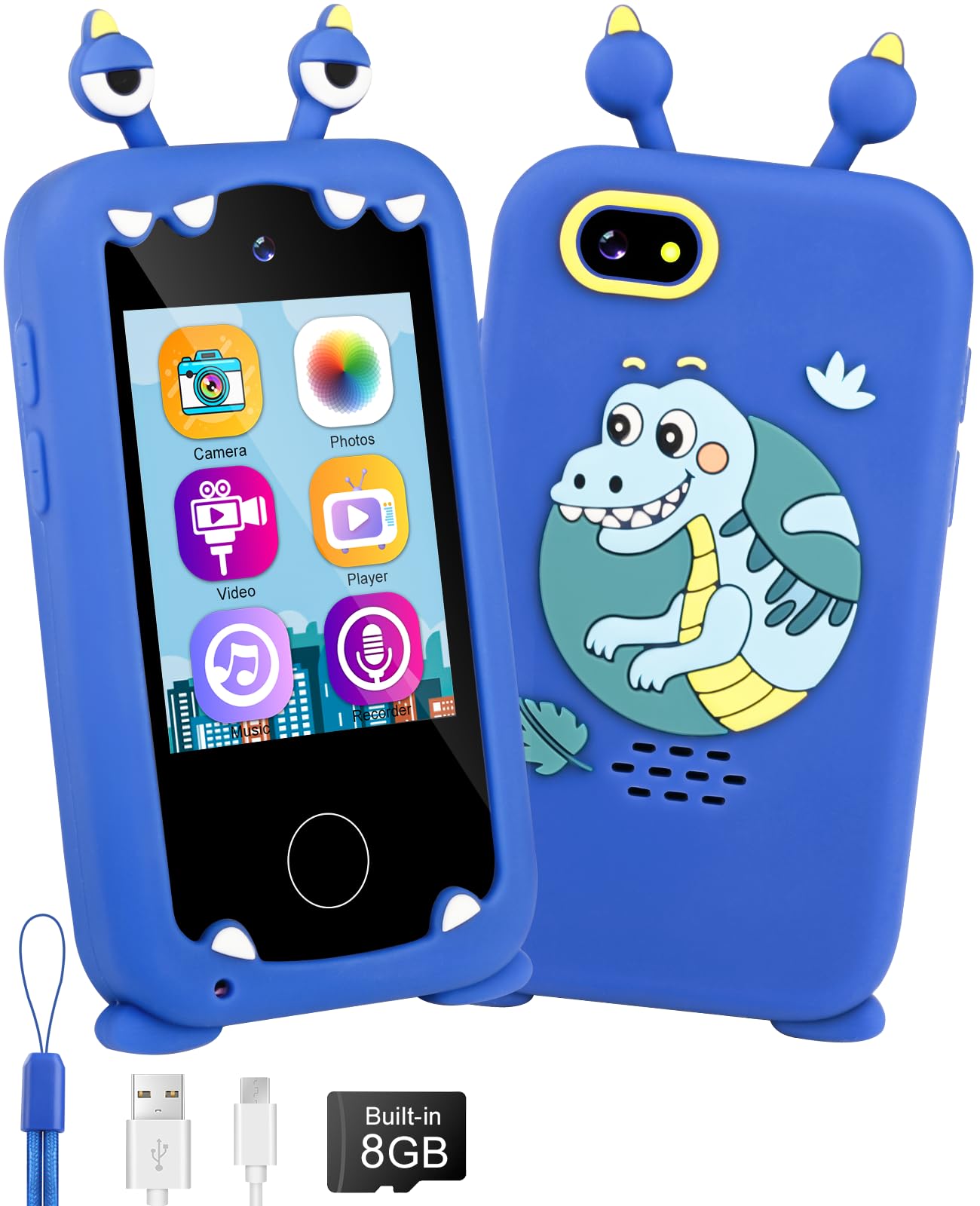 Kids Phones for Boys with Dual Camera Christmas Birthday Gifts for 3 4 5 6 7 8 Year Old, Kids Smart Phone Toy Built-in 8G SD Card