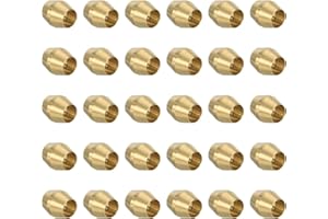 PATIKIL 1/8" ID Compression Sleeve Ferrules, 30 Pack Brass Sleeve Ferrules Compression Fitting Assortment Kit for Water Oil A