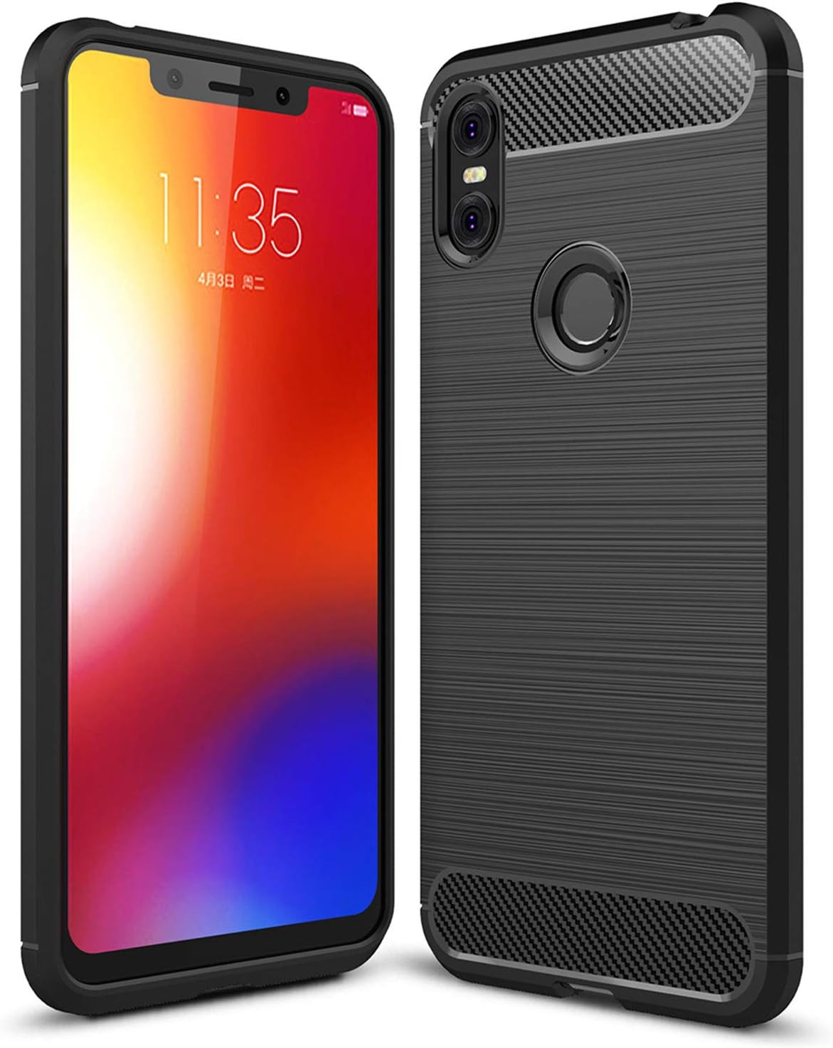 Moto One Case, Landee Soft Silicon Resilient Shock Absorption and Carbon Fiber Design Protective Case for Moto One Case/Moto P30 Play - Black