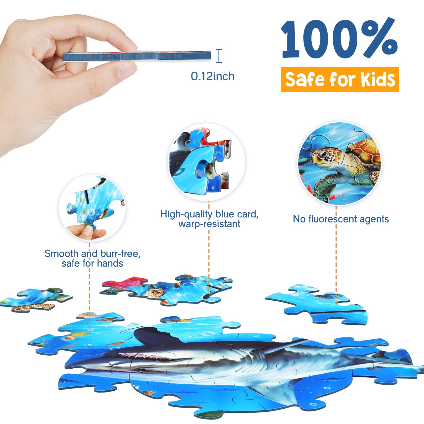 Underwater Ocean Floor Puzzle for Kids Ages 4-6, Shark Toys for Boys Girls, 70 Pieces Large Jigsaw Shark Puzzles for Kids Ages 3-8, Educational Ocean Animals Toys for Birthday Christmas