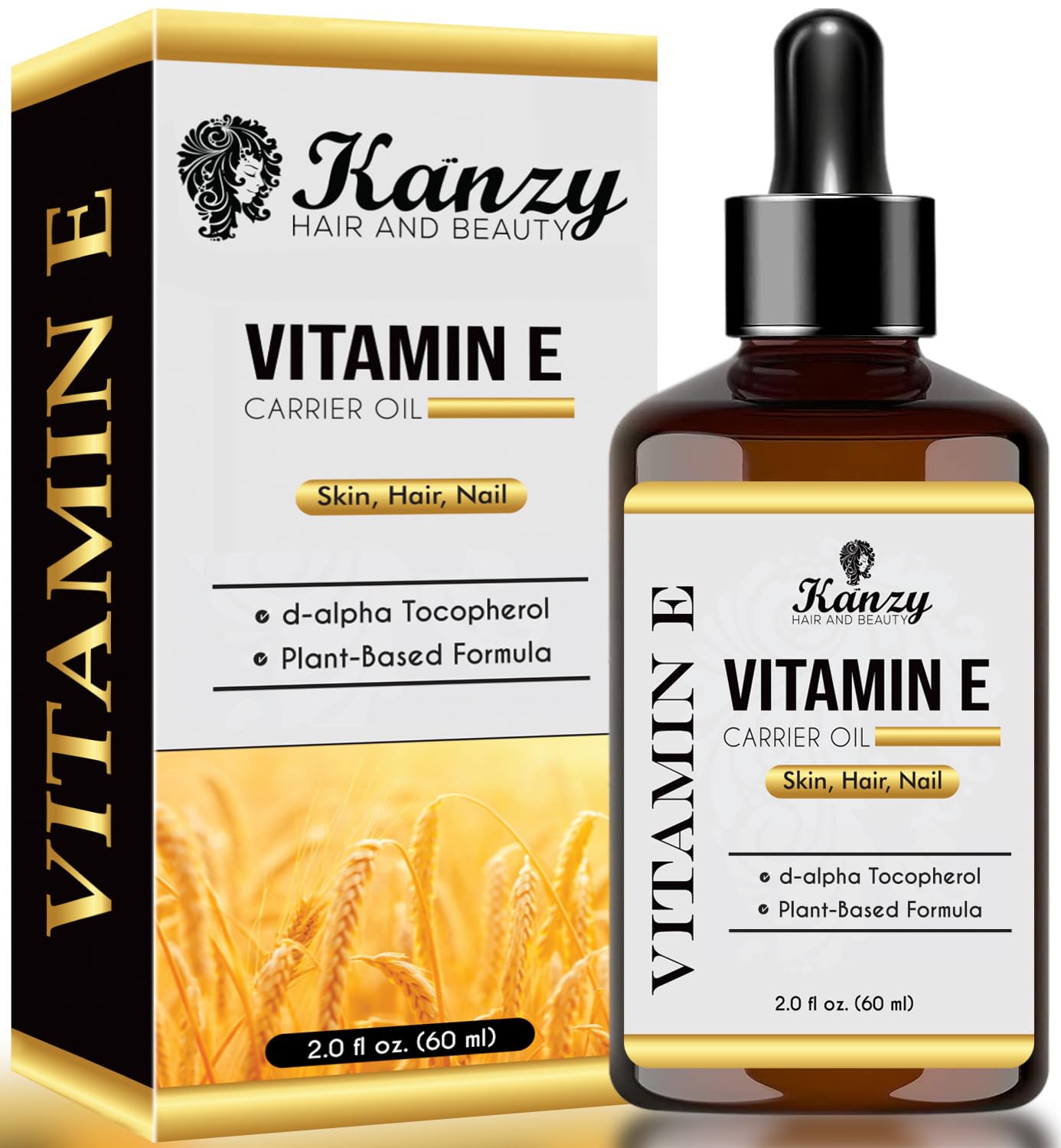Kanzy Vitamin E Oil for Face & Skin Naturally Sourced Plant-Based Pure Vitamin E Oil for Hair d-Alpha-tocopherol Body Oil for Women & Men, Strengthens & Moisturizes Nails 60ml โ image 1