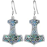 Viking Earrings 925 Sterling Silver Thors Hammer Earring Viking Jewelry for Women Abalone Shell Earrings Gift