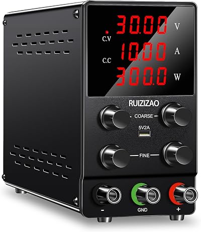 RUZIZAO 30V 10A DC Power Supply Variable CV/CC 4-Digit LED Display USB Port