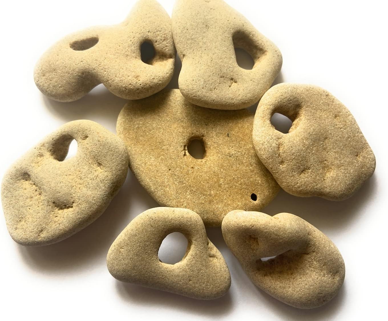 Hardscaping Materials - Big Natural Hag Stones, 7 Different Shapes Protection Stones, Witch Hagstones, Decoration or Craft Supplies, Raw Sea stones with Nature Made Hole - Odin Stone -Fairy Stone -Adder stone - 2-3 inch size