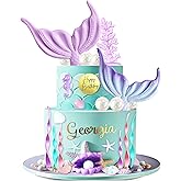 Mermaid Cake Topper Under The Sea Mermaid Tail Cake Decorations with Shell Starfish Coral for Girl Birthday Party Baby Shower Party Supplies