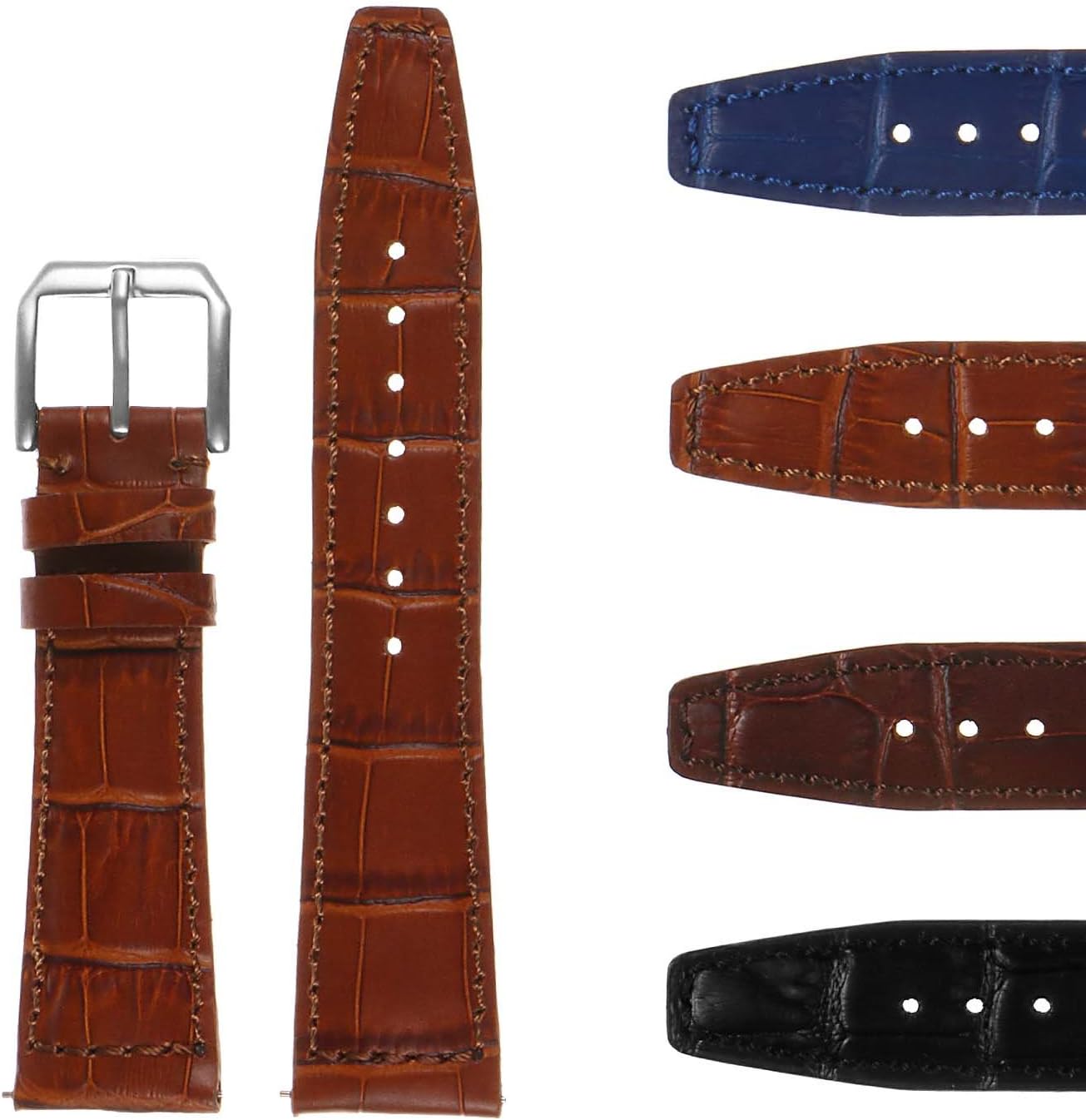 DASSARI Premium Crocodile Embossed Leather Watch Band - Quick Release Strap - 20mm 21mm 22mm