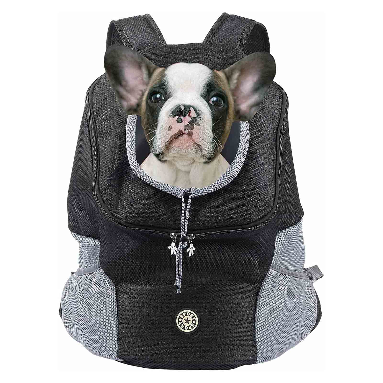 Dog Cat Carrier Backpack for Small/Medium Pets, Adjustable Head Out Front Breathable Bag for Doggy Puppy Kitten, Waterproof Bottom Rucksack for Outdoor Travel Walking, Airline Approved (L, Black)