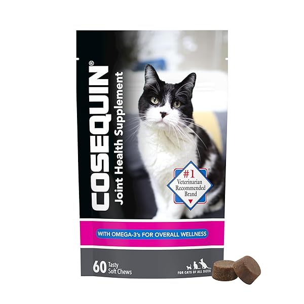 NUTRAMAX COSEQUIN FOR CATS JOINT HEALTH SUPPLEMENT, CONTAINS GLUCOSAMINE FOR CATS, PLUS CHONDROITIN AND OMEGA-3S, SUPPORTS JOINT AND SKIN AND COAT HEALTH, SOFT CHEWS, 60 COUNT