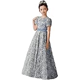 dideyttawl Flower Girls Dress A-Line Floral Junior Bridesmaid 3D Embroidery Lace Appliqued Dress 754