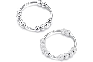 ADRAMATA 925 Sterling Silver Rings Fidget Ring for Women for Anxiety Relief Bead Spinner Rings Handmade Opal Ring 18K White Gold Plated Anxiety Ring for Women Anti-Anxiety Ring