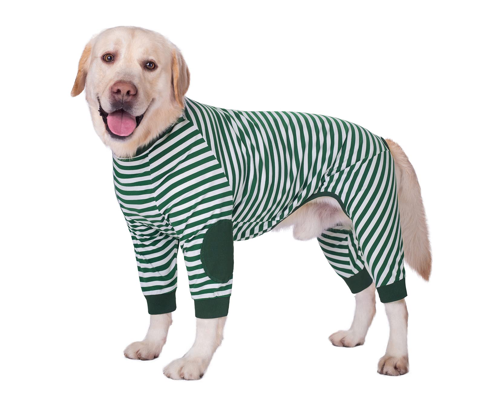 Flexible Dog Pajamas - Breathable Striped Jumpsuit Costume Apparel for Medium & Large Dogs (7-Back length-55cm, Green)
