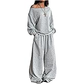 SOLY HUX Women's Sweatsuits 2 Piece Outfits Off the Shoulder Long Sleeve Sweatshirt and Baggy Sweatpants Matching Set