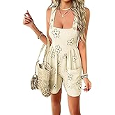 Sumleno Women 2026 Summer Rompers Floral Boho Sleeveless Back Tie Flowy Short Jumpsuits Beach Outfits Travel Vacation Clothes