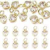 FASHEWELRY 10Pcs Grade AAA Cubic Zirconia Heart Charms 18K Gold Plated Crystal Heart Pendants Sparkling Micro Pave CZ Pendants for Bracelet Necklace Jewelry Making Festival Gift