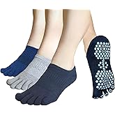 Soxsense Pilates Grip Toe Socks for Women & Men, Cushioned Low-Cut Five Finger Socks Non Slip for Yoga, Barre, Gym