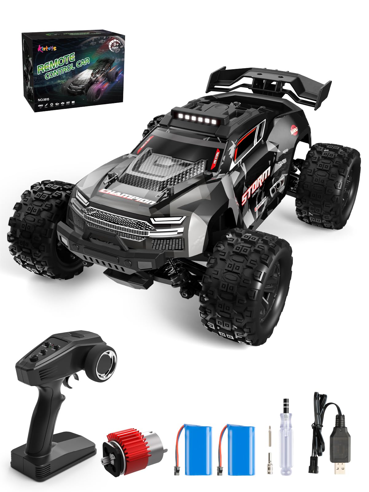 Kiztoys Remote Control Car - 1:18 High Speed Off-Road RC Car, 2.4 GHz 4WD Fast All Terrain RC Drift Vehicle Buggy Monster Truck 4X4 Toy, Gift for Boys