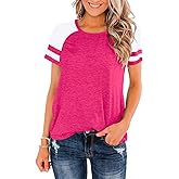 Heymiss Womens Shirts Casual Tunic Tops Color Block Crewneck Summer Loose Fitting Workout Tee Shirts