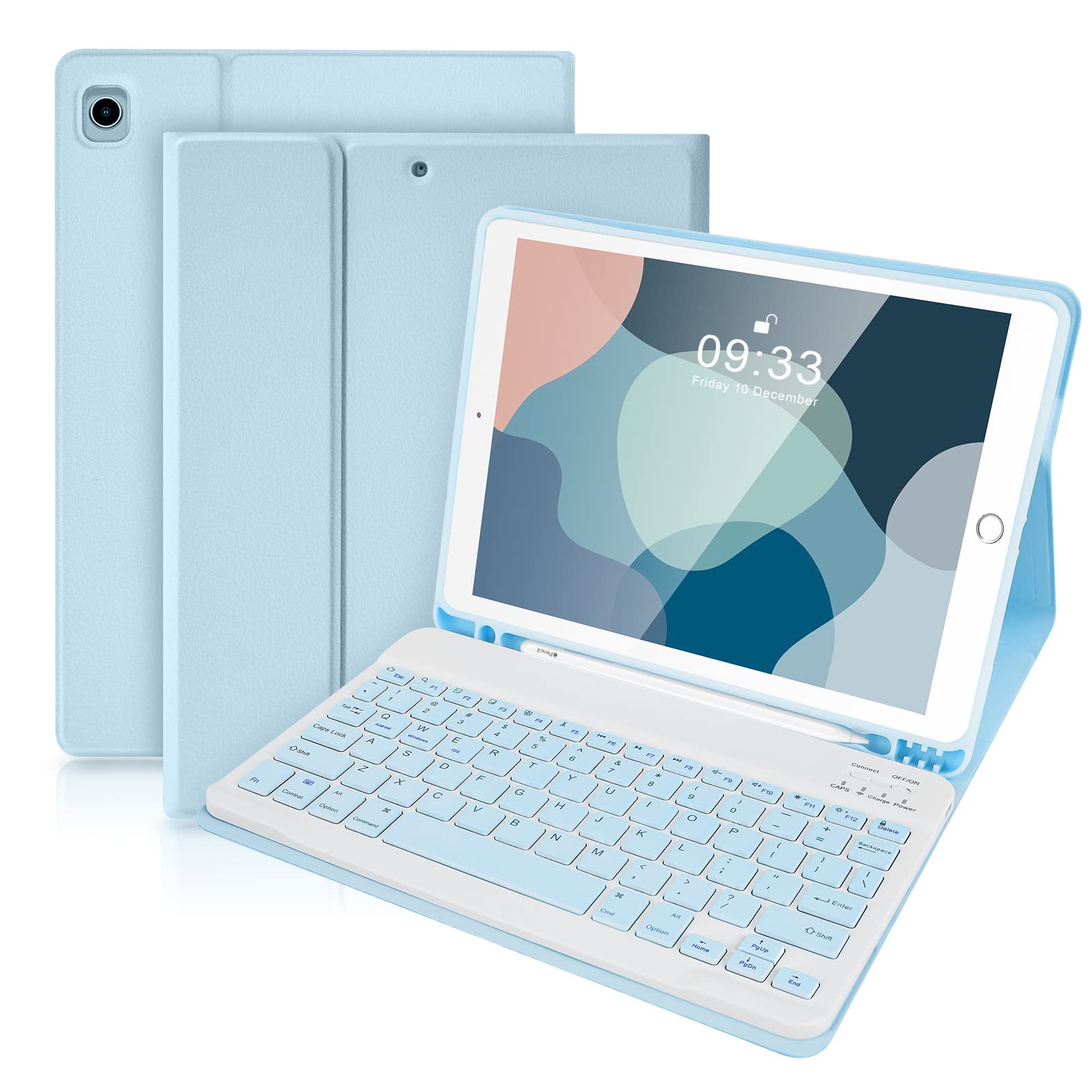 SOPPY Bluetooth Keyboard Case for iPad 6th/5th Gen (2017-2018), iPad Pro 9.7, iPad Air 1-2, Detachable Wireless Keyboard with Pencil Holder, Slim Protective Cover, USB-C Rechargeable, Blue