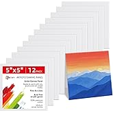 SIMETUFY 5x5 inch 12 Pack Mini Canvas Boards Primed Acid Free Mini Canvas Panels for Oil, Watercolor, Acrylic, Gouache Paint