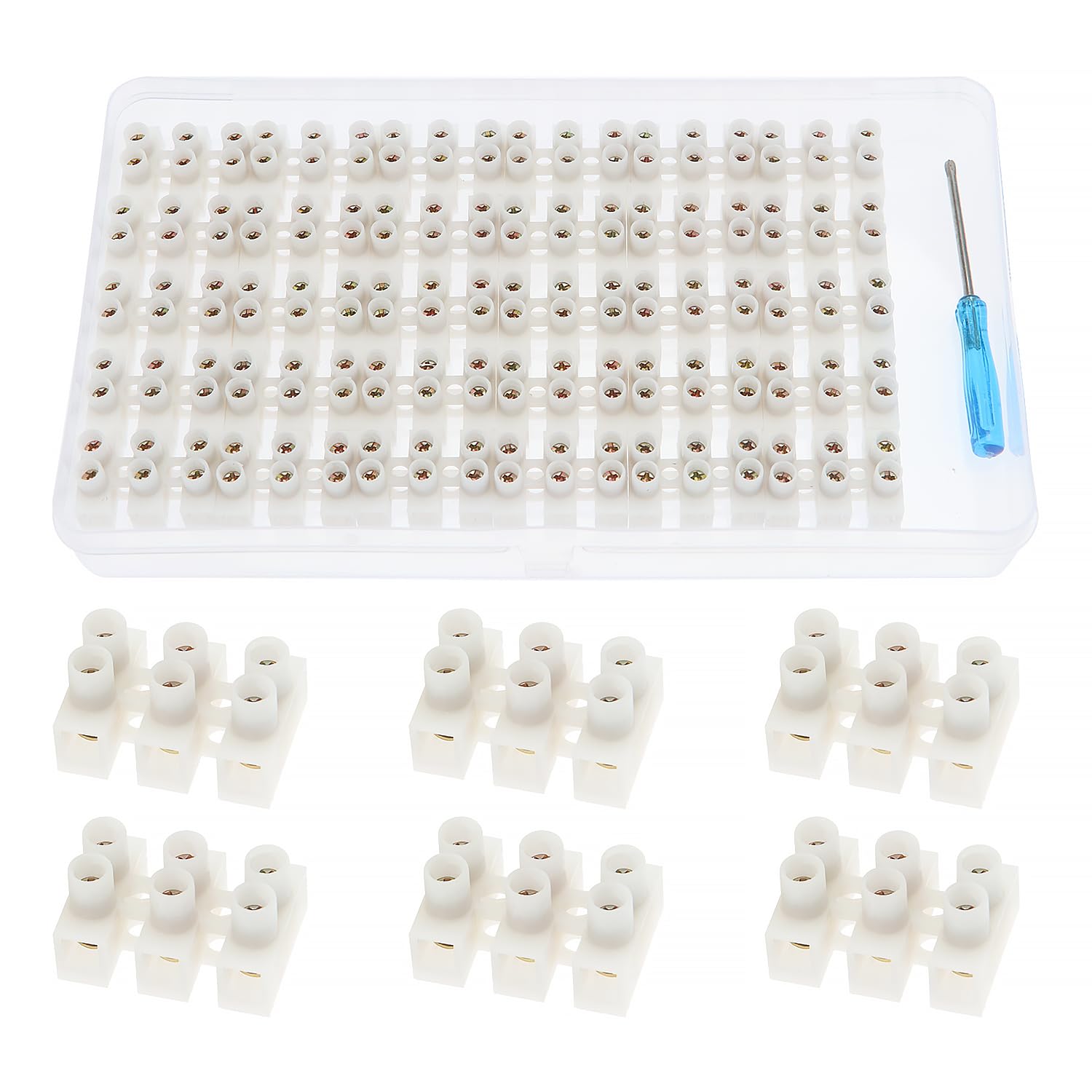 YIXISI 30 PCS Dual Row 10A Terminal Blocks, Chocolate, with Screwdriver, for Wiring Cable
