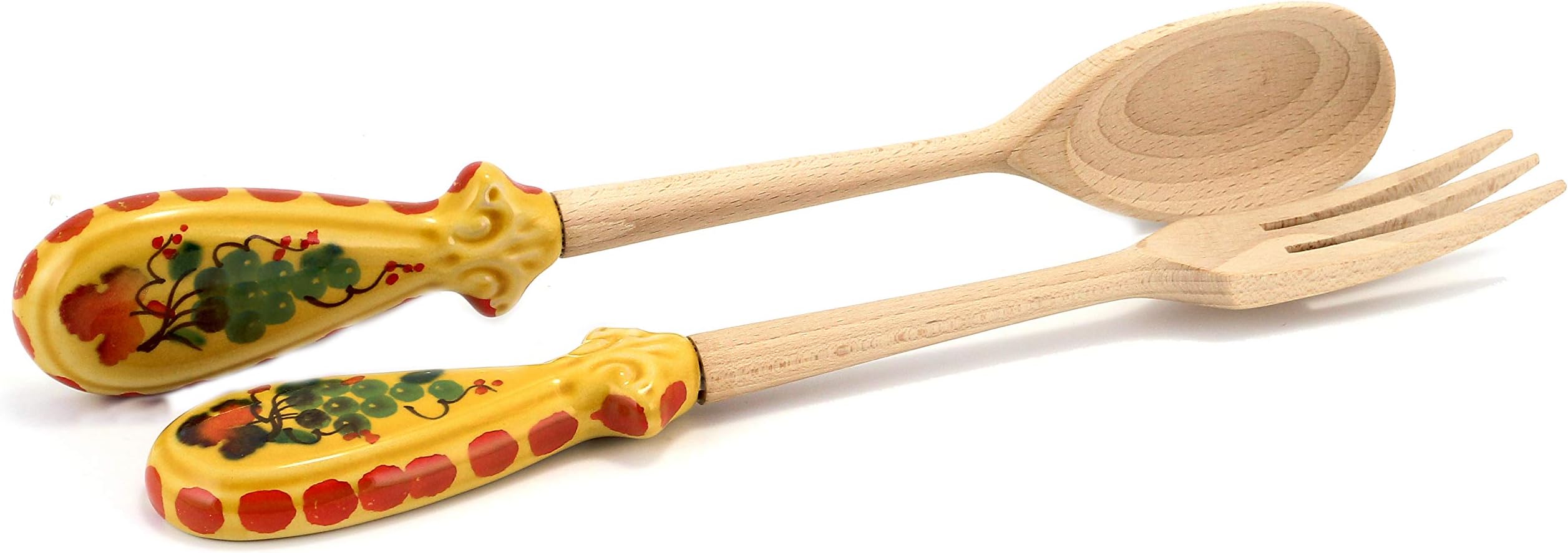 MARIKLA: Utensil Set wood/ceramic (Fork/Spoon) - GRAPE Design [#KNC224/U-MRK]