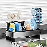 Ewaiira Stainless Steel Sink Caddy, Sponge Holder for Kitchen Sink with Brush Holder & Dishcloth Rack, Rustproof Sink Organizer Countertop, Soap Dispenser Kitchen Organizers Storage Essentials, Black