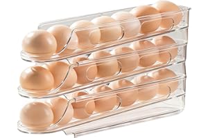 SKTMH 21 Egg Holder for Fridge, 3 Tiers Auto Rolling Egg Organizer for Refrigerator, Automatic Steady Rolling Egg Storage Con