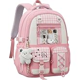 SLANKE Kids Backpack for Girls School Backpack with Multiple Pockets Pink | Splash-proof &amp; Lightweight Bookbag - Cute Bookbag for Girls Elementary Middle School Students