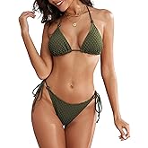 ZAFUL Women's Triangle Bikini Fishnet Halter Two Piece Sexy Swimsuit String Tie Side Bathing Suit