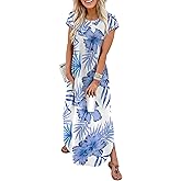WIHOLL Summer Dresses Cap Sleeve Crewneck Maxi Long Casual Dress with Pockets Beach Vacation Sundresses 2026 Trendy