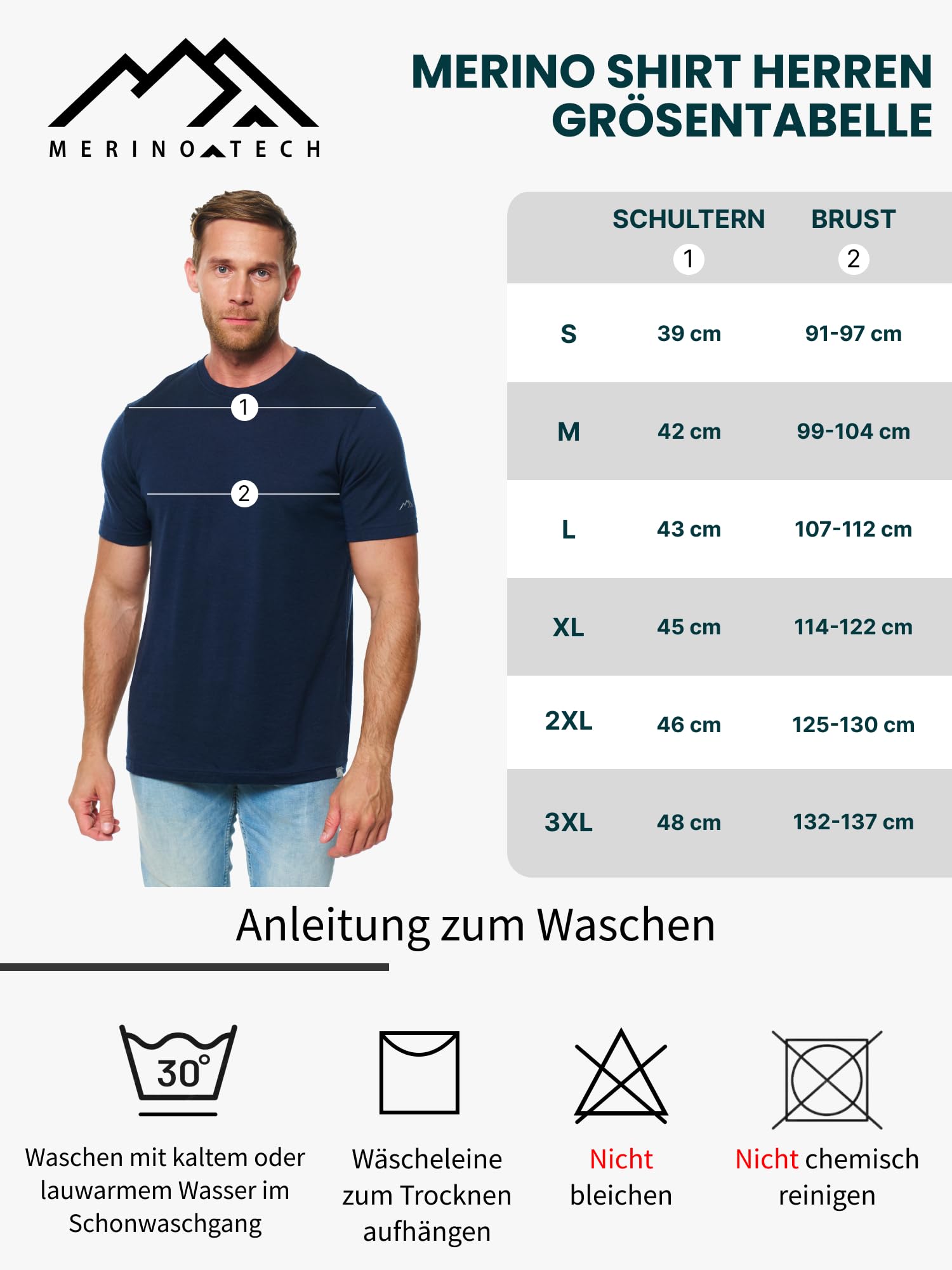 Premium Merino Shirt Herren Kurzarm - Atmungsaktiv Geruchshemmend Thermooberteile zum Wandern + Wanderwollsocken (Medium, Black Ink) 6
