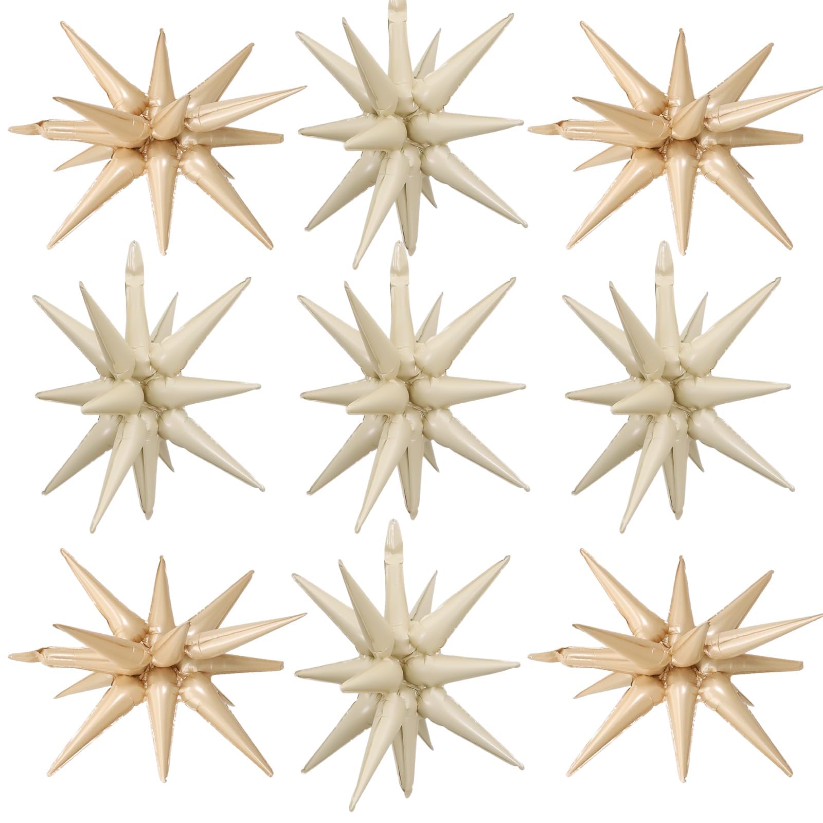 Cream White Beige Star Balloons,9Pcs 22Inch Caramel Sand White Explosion Spike Cone Helium Polyester Film Star Balloon for Birthday Anniversary Baby Shower Disco Party Decorations