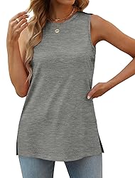 Womens Tank Tops Loose Fit High Neck Side Split