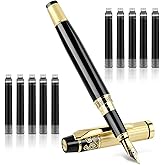 JIEYAO Metal Fountain Pens Set, 0.5mm Luxury Fine Point Fountain Pen, With 10 2.6mm Ink Cartridges & Ink Refill Converter Smooth Writing Business Pens Calligraphy Pen for Office School Supplies Gift
