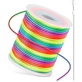 Colorful FIVEIZERO Elastic Bracelet String,1mm,1.2mm,1.5mm Elastic Cord for Beading Rainbow Stretchy String with Beading Needle for Bracelets, Sewing,Necklace, Jewelry Making and Crafts