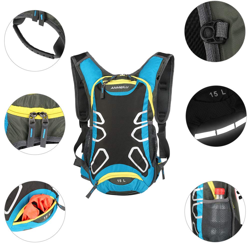 Vbiger 15L Mochila Ciclismo Mochila Senderismo Mochila de hidratación con Cubierta Impermeable al Aire Libre Ligera para Hombres y Mujeres Sin Bolsa Agua (Azul Claro)