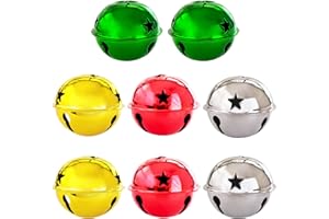 Llxieym 8 Pieces Jingle Bells Christmas Star Bells 2.56 Inches Craft Bells Ornament for Christmas DIY Decoration (red,Green,Gold and Silver)