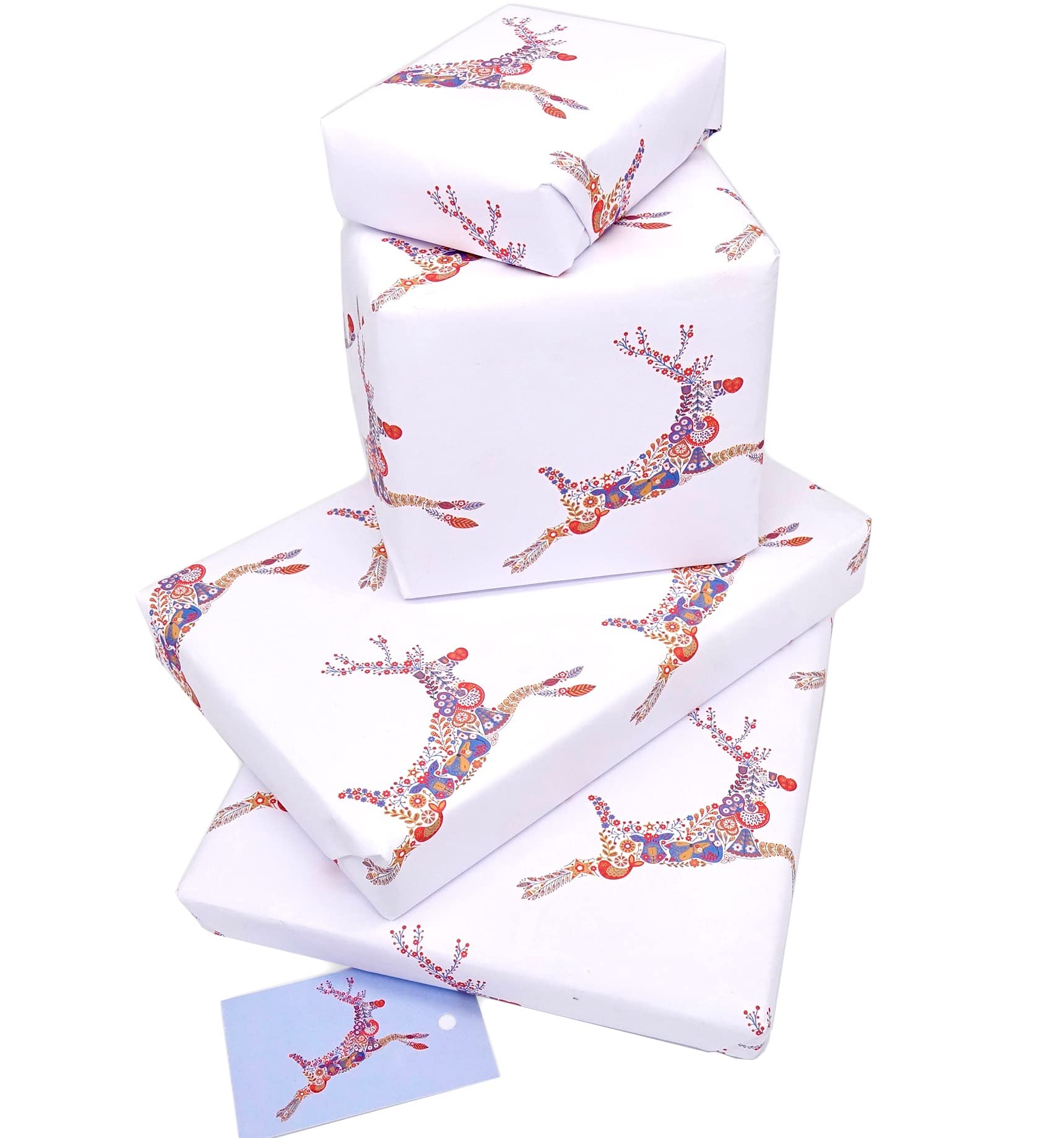 Reindeer Christmas Wrapping Paper 6 Sheet 6 Tags. Christmas Multipack