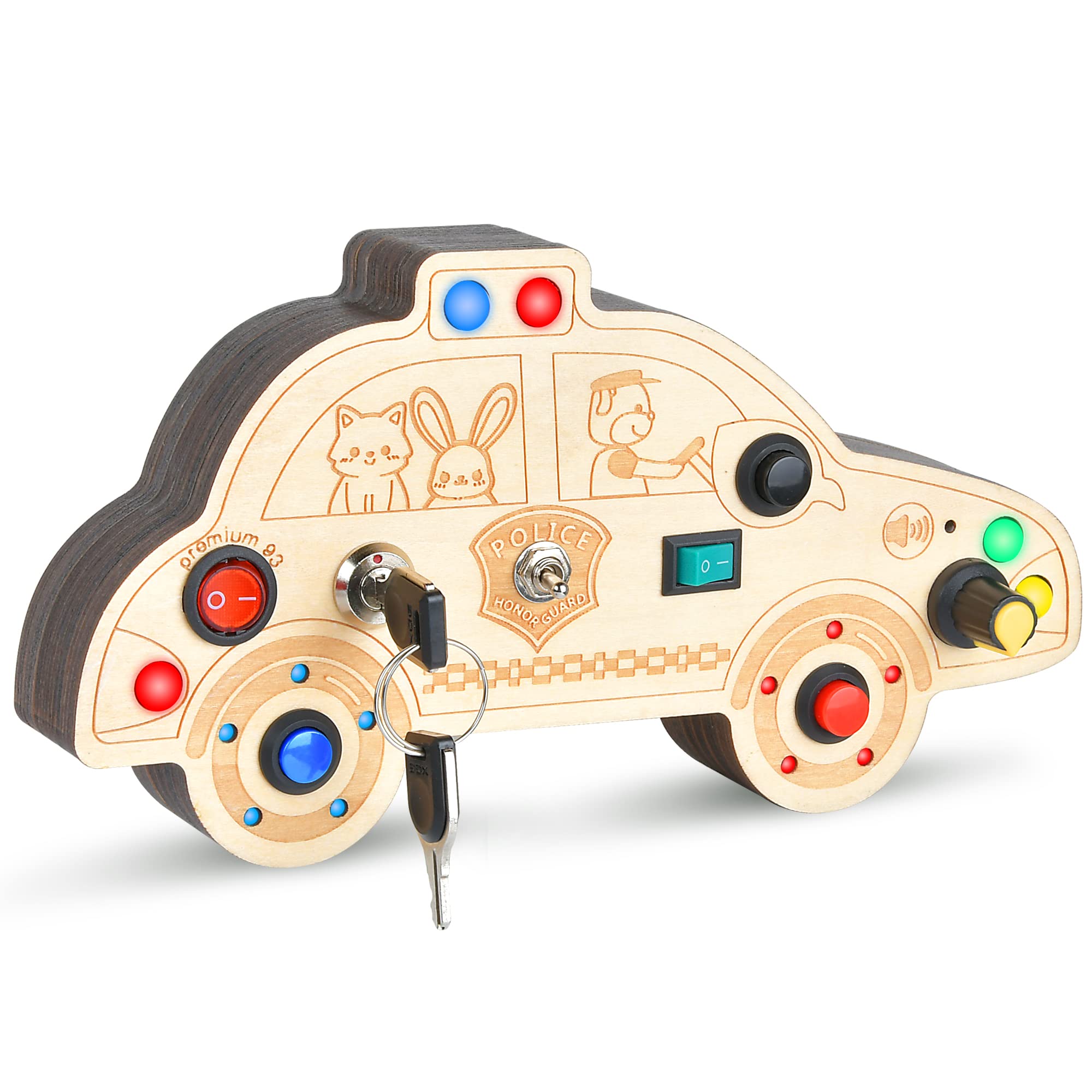 Photo 1 of HOOLYUK Busy Board for 3+ Year Old Toddler, Wooden Car Sensory Toy for Autistic Children with LED Light Switches and Toggle Switch, Portable Fidget Toy Great for Travel